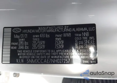 2022 Hyundai Tucson Sel z USA, uszkodzony, nr VIN 5NMJCCAE7NH027257
